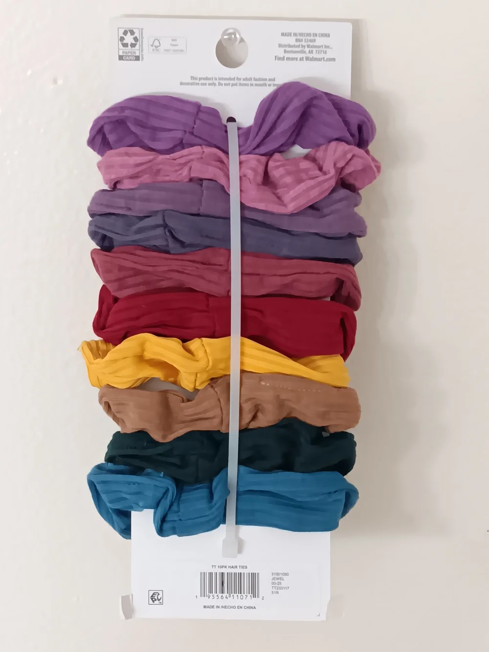 Time and Tru 10 Pack Hair ties Multicolor Scrunchie Hair Ties